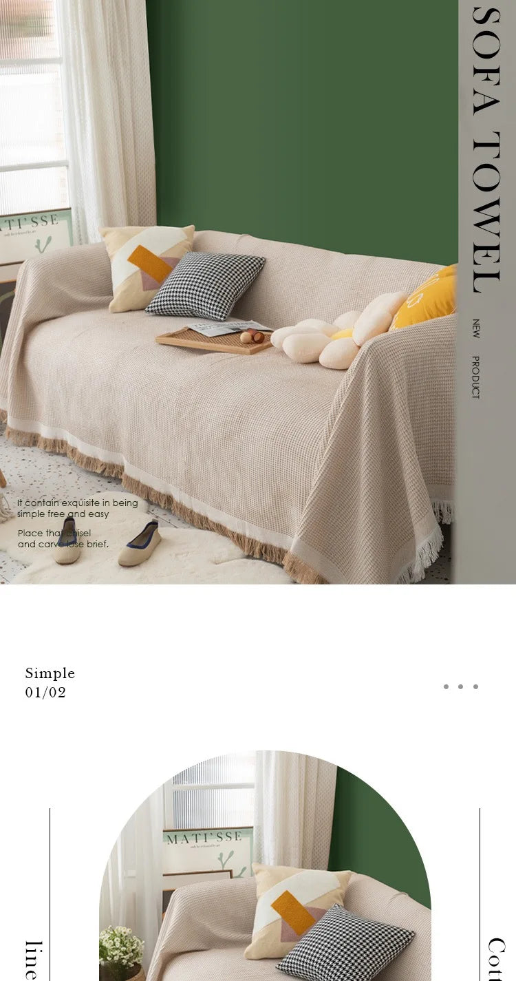 Cloth cover four seasons universal sofa cover full package full cover mat French ins wind cushion cover towel white girl feeling