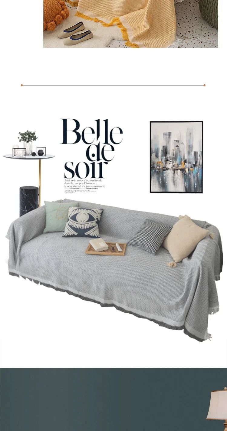 Cloth cover four seasons universal sofa cover full package full cover mat French ins wind cushion cover towel white girl feeling