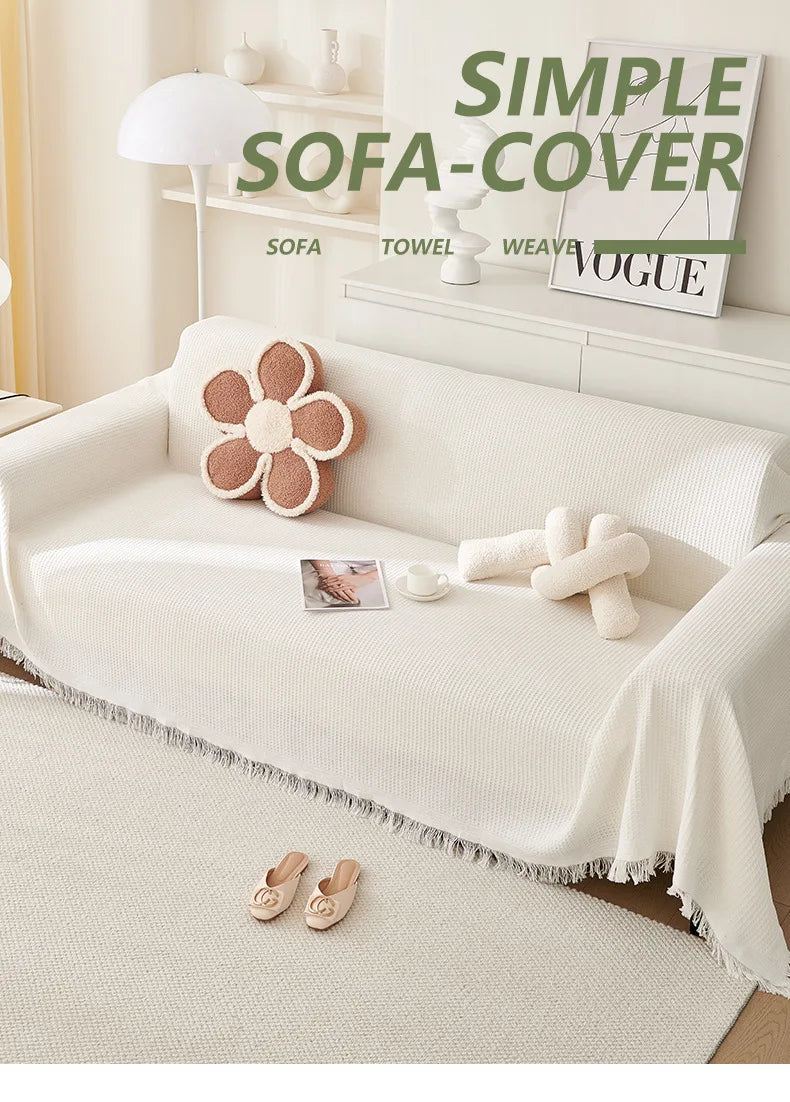 Sofa Towel  with Full Coverage Ins Cream Wind Cotton Yarn Camping Blanket Sofa Cushion Cover All  Season Universal All Inclusive