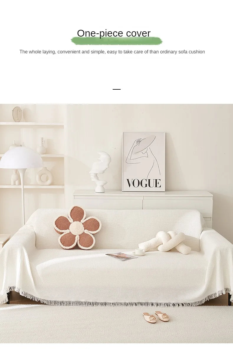 Sofa Towel  with Full Coverage Ins Cream Wind Cotton Yarn Camping Blanket Sofa Cushion Cover All  Season Universal All Inclusive