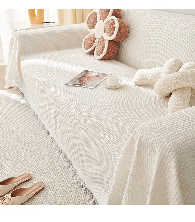 Sofa Towel  with Full Coverage Ins Cream Wind Cotton Yarn Camping Blanket Sofa Cushion Cover All  Season Universal All Inclusive